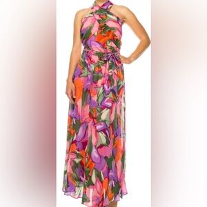 NWT London Times Crisscross Wrap-Neck Floral Maxi Dress
